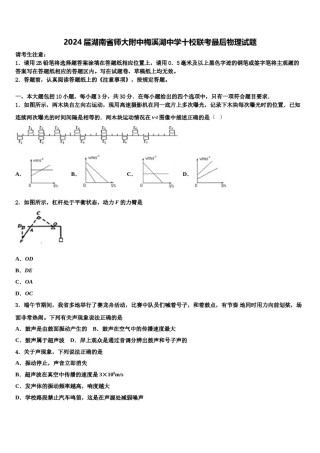 2024届湖南省师大附中梅溪湖中学十校联考最后物理试题含解析.doc