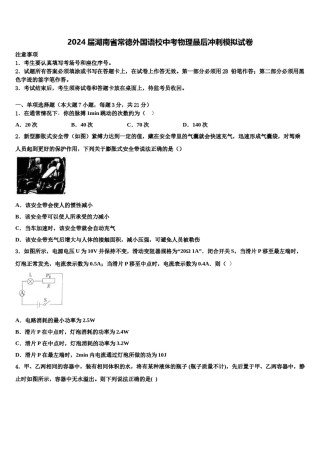 2024届湖南省常德外国语校中考物理最后冲刺模拟试卷含解析.doc