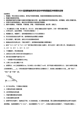 2024届湖南省株洲市名校中考物理最后冲刺模拟试卷含解析.doc