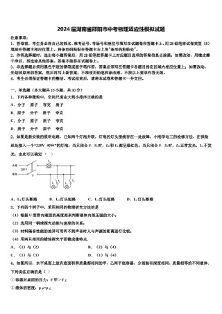2024届湖南省邵阳市中考物理适应性模拟试题含解析.doc