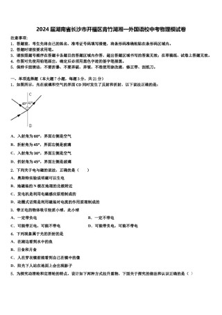 2024届湖南省长沙市开福区青竹湖湘一外国语校中考物理模试卷含解析.doc