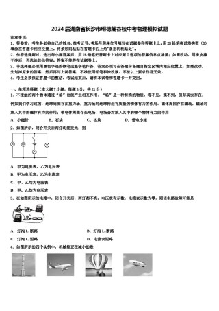 2024届湖南省长沙市明德麓谷校中考物理模拟试题含解析.doc