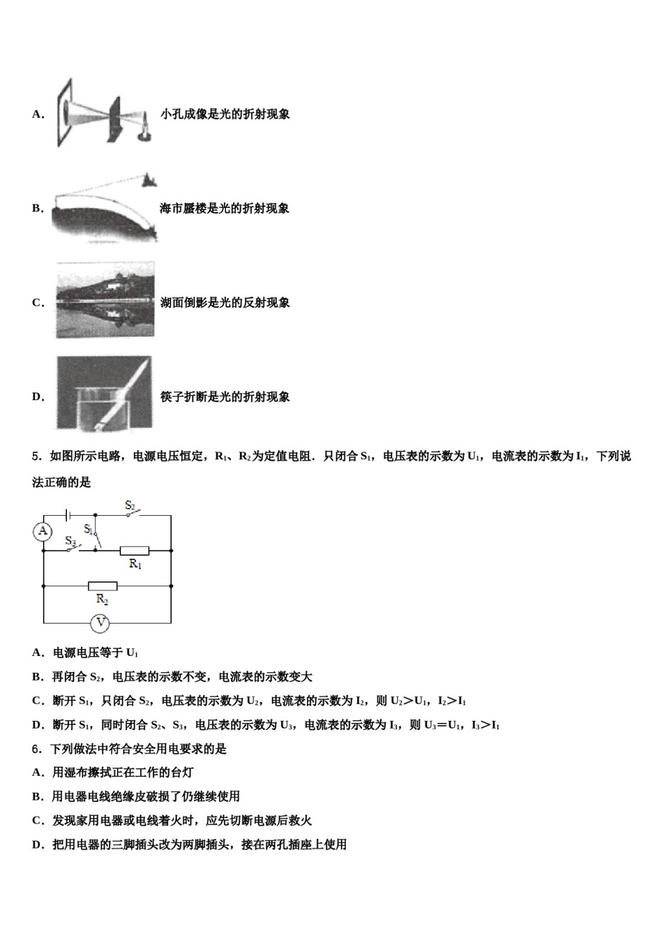 2024届湖南省长沙市部分校中考物理模拟精编试卷含解析.doc_第2页