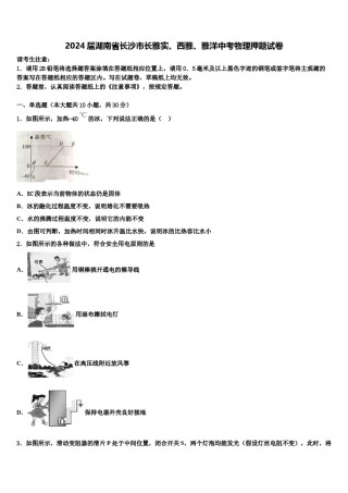 2024届湖南省长沙市长雅实、西雅、雅洋中考物理押题试卷含解析.doc