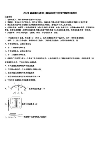 2024届湖南长沙麓山国际实验校中考四模物理试题含解析.doc