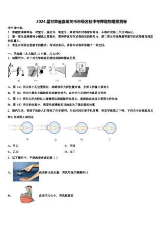 2024届甘肃省嘉峪关市市级名校中考押题物理预测卷含解析.doc