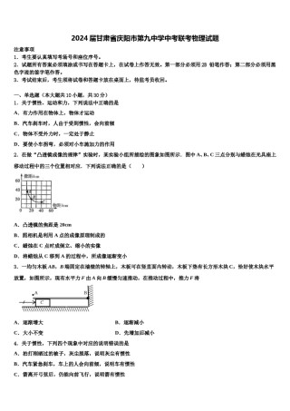2024届甘肃省庆阳市第九中学中考联考物理试题含解析.doc