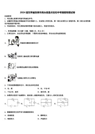 2024届甘肃省张掖市高台县重点名校中考猜题物理试卷含解析.doc