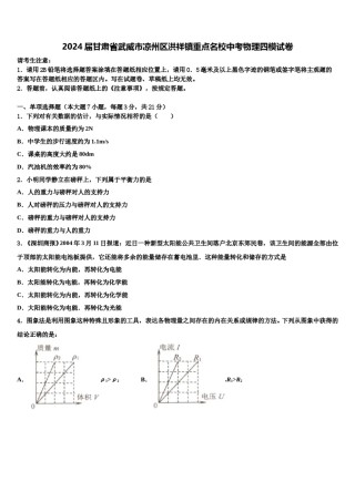 2024届甘肃省武威市凉州区洪祥镇重点名校中考物理四模试卷含解析.doc