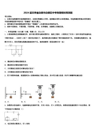 2024届甘肃省白银市白银区中考物理模拟预测题含解析.doc