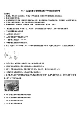 2024届福建省宁德达标名校中考猜题物理试卷含解析.doc