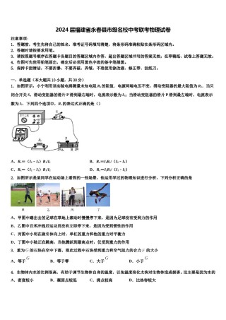 2024届福建省永春县市级名校中考联考物理试卷含解析.doc