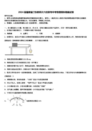 2024届福建省汀东教研片六校联考中考物理模拟精编试卷含解析.doc