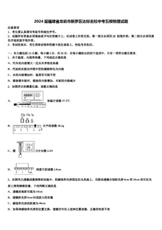 2024届福建省龙岩市新罗区达标名校中考五模物理试题含解析.doc