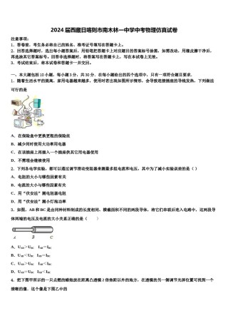 2024届西藏日喀则市南木林一中学中考物理仿真试卷含解析.doc