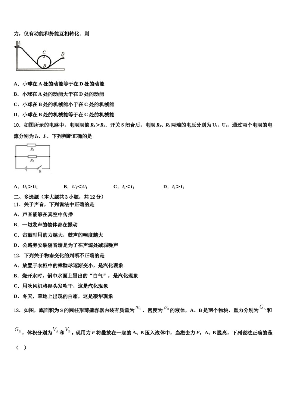 2024届贵州省毕节织金县中考物理考试模拟冲刺卷含解析.doc_第3页