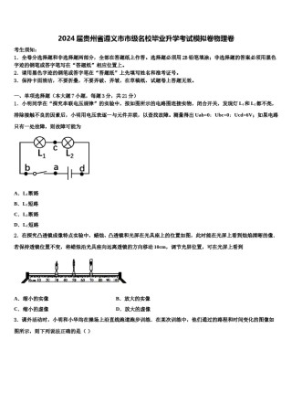 2024届贵州省遵义市市级名校毕业升学考试模拟卷物理卷含解析.doc