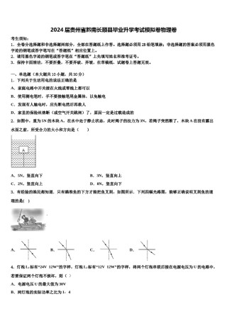 2024届贵州省黔南长顺县毕业升学考试模拟卷物理卷含解析.doc