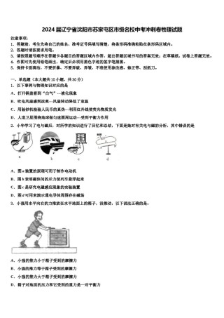 2024届辽宁省沈阳市苏家屯区市级名校中考冲刺卷物理试题含解析.doc