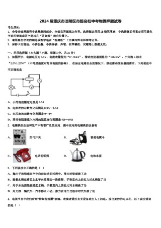 2024届重庆市涪陵区市级名校中考物理押题试卷含解析.doc