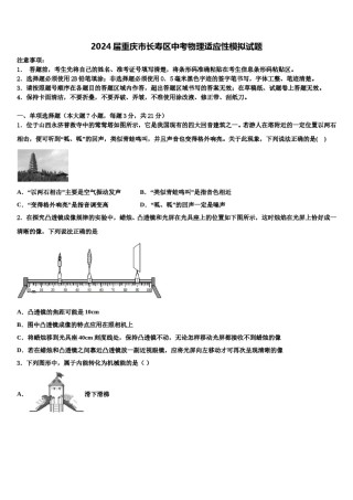 2024届重庆市长寿区中考物理适应性模拟试题含解析.doc