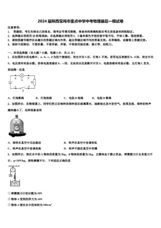 2024届陕西宝鸡市重点中学中考物理最后一模试卷含解析.doc