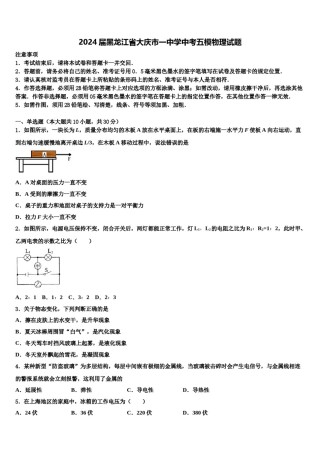 2024届黑龙江省大庆市一中学中考五模物理试题含解析.doc