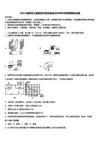 2024届黑龙江省鹤岗市绥滨县重点中学中考物理模拟试题含解析.doc