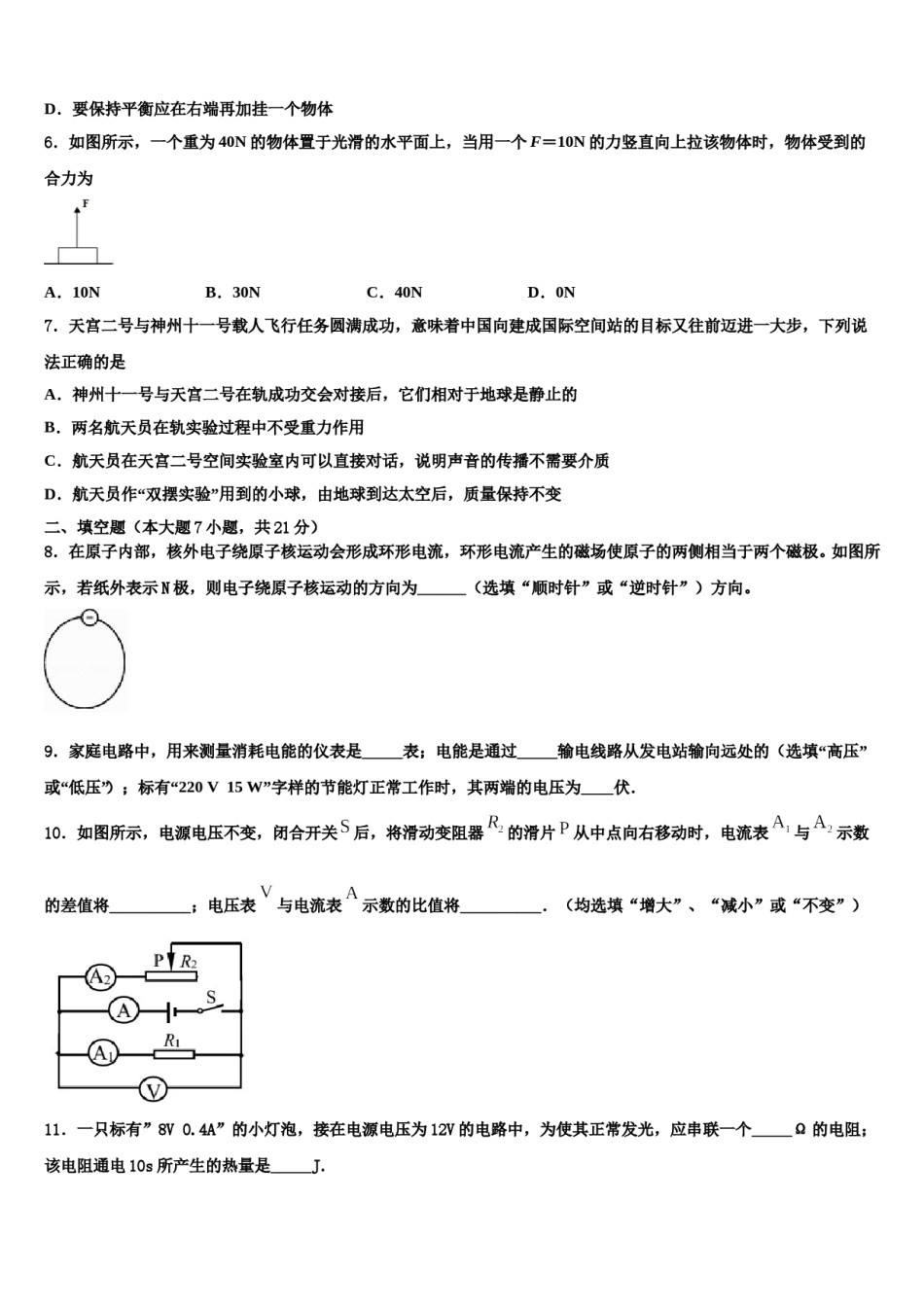 【北师大版】河南省平顶山市2023-2024学年中考三模物理试题含解析.doc_第2页