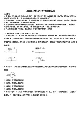 上海市2024届中考一模物理试题含解析.doc