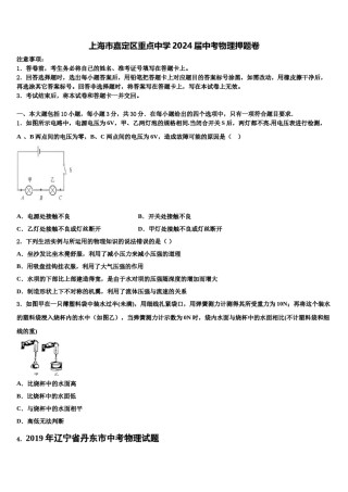 上海市嘉定区重点中学2024届中考物理押题卷含解析.doc