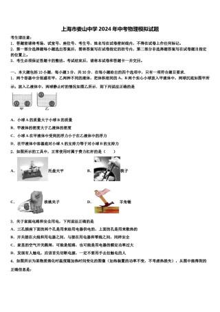 上海市娄山中学2024年中考物理模拟试题含解析.doc
