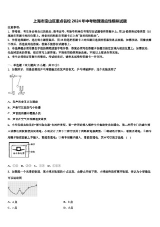上海市宝山区重点名校2024年中考物理适应性模拟试题含解析.doc