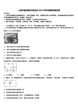 上海市浦东新区市级名校2024年中考猜题物理试卷含解析.doc