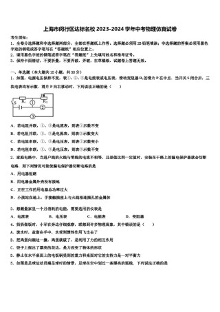 上海市闵行区达标名校2023-2024学年中考物理仿真试卷含解析.doc