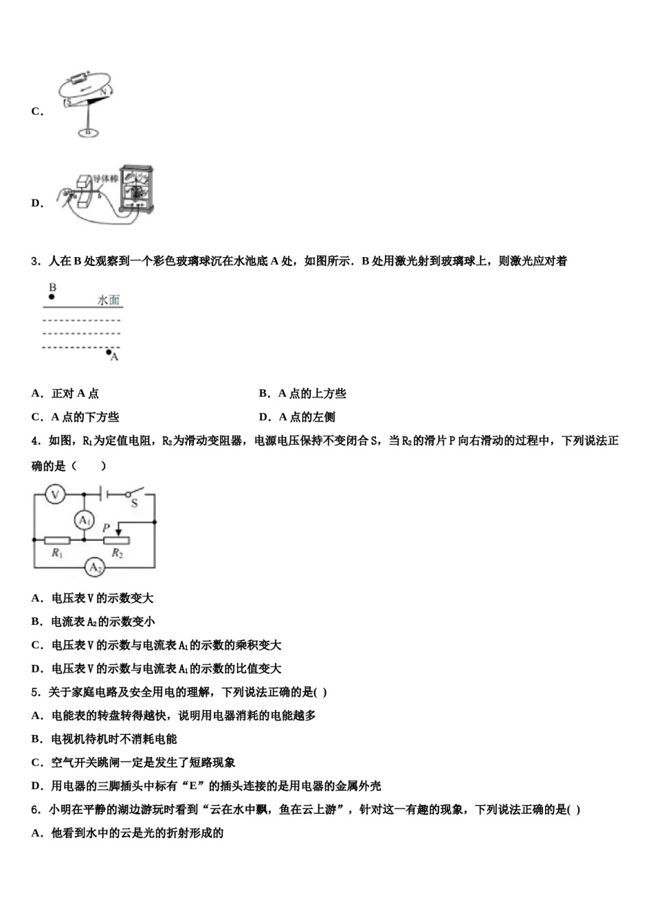 上海市闵行区闵行区莘松中学2024年毕业升学考试模拟卷物理卷含解析.doc_第2页