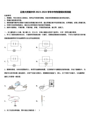 云南大附属中学2023-2024学年中考物理模拟预测题含解析.doc