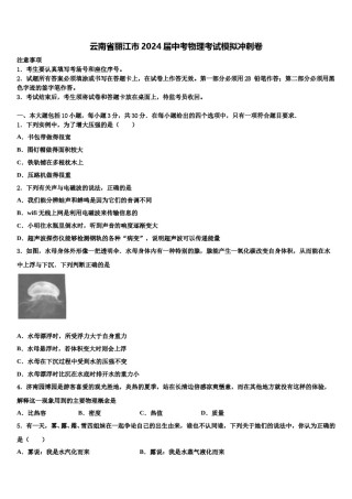云南省丽江市2024届中考物理考试模拟冲刺卷含解析.doc