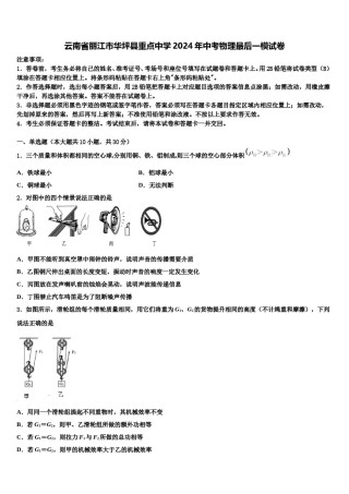 云南省丽江市华坪县重点中学2024年中考物理最后一模试卷含解析.doc