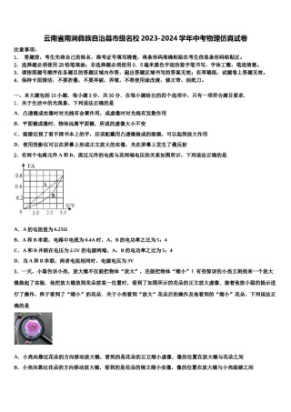 云南省南涧彝族自治县市级名校2023-2024学年中考物理仿真试卷含解析.doc