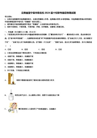 云南省富宁县市级名校2024届十校联考最后物理试题含解析.doc