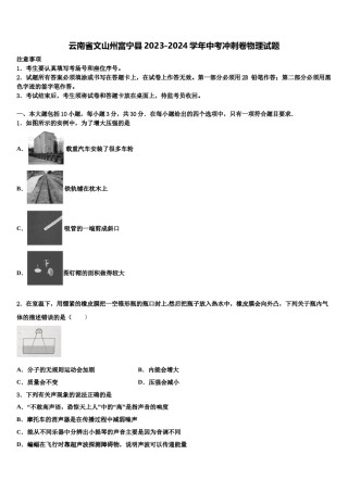 云南省文山州富宁县2023-2024学年中考冲刺卷物理试题含解析.doc