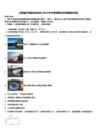 云南省泸西县达标名校2024年中考物理对点突破模拟试卷含解析.doc