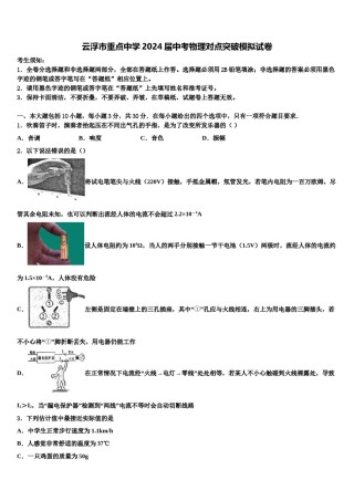 云浮市重点中学2024届中考物理对点突破模拟试卷含解析.doc