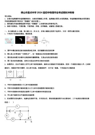 佛山市重点中学2024届初中物理毕业考试模拟冲刺卷含解析.doc