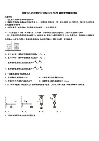 内蒙包头市昆都仑区达标名校2024届中考物理模试卷含解析.doc