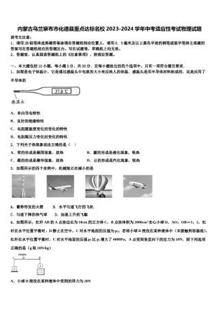内蒙古乌兰察布市化德县重点达标名校2023-2024学年中考适应性考试物理试题含解析.doc