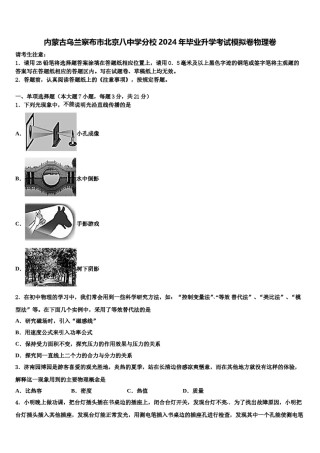内蒙古乌兰察布市北京八中学分校2024年毕业升学考试模拟卷物理卷含解析.doc