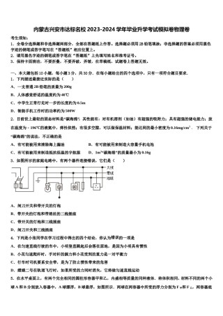 内蒙古兴安市达标名校2023-2024学年毕业升学考试模拟卷物理卷含解析.doc