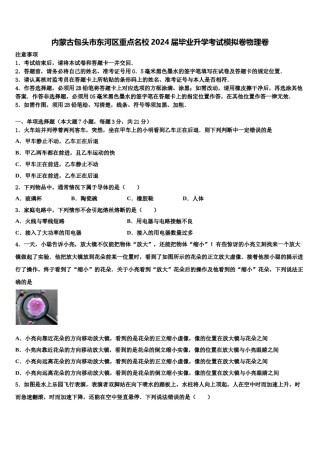 内蒙古包头市东河区重点名校2024届毕业升学考试模拟卷物理卷含解析.doc